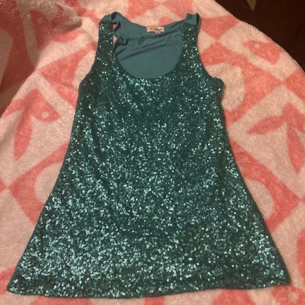 Guess Teal Green Sequin Sleeveless Tank Top